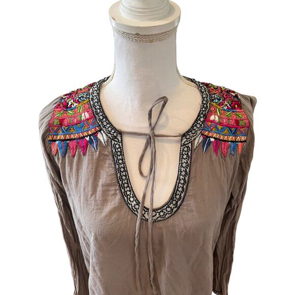 Johnny Was Biya Colorful Floral Embroidered Shirt Gray S - Picture 3 of 8